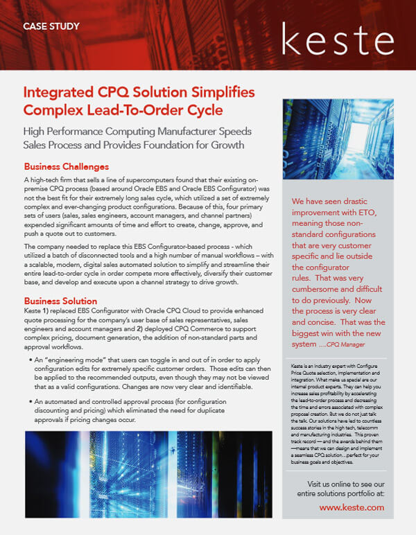 Integrated CPQ Cloud Solution Simplifies Complex Lead-to-Order Cycle